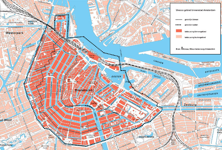 Mapa kanálů v amsterdamu